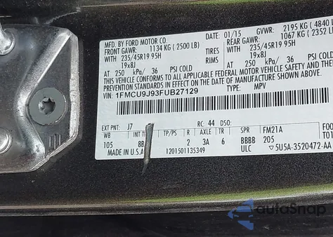 2015 Ford Escape Titanium z USA, uszkodzony, nr VIN 1FMCU9J93FUB27129